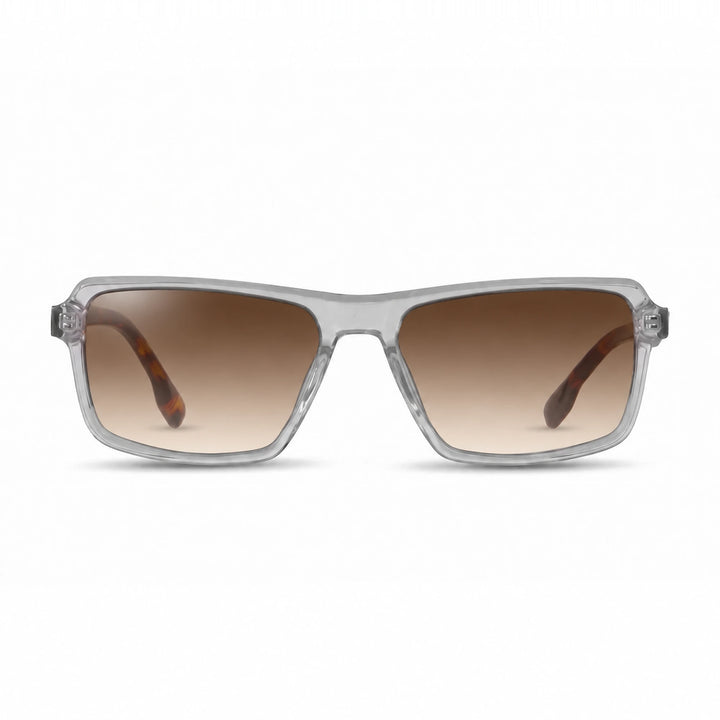 Lentes de sol Fiore 1038 Transparente cristal Gradiente Cafe polarizado vista frontal unisex #color_gradiente-cafe #foto_frontal