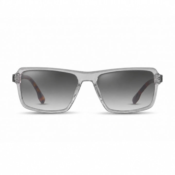 Lentes de sol Fiore 1038 Transparente cristal Gradiente Gris polarizado vista frontal unisex #color_gradiente-gris #foto_frontal