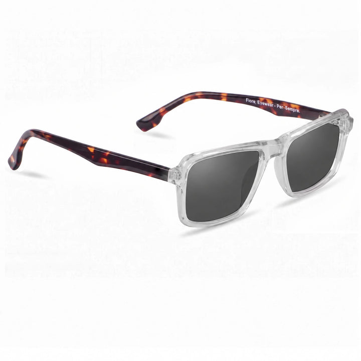 Lentes de sol Fiore 1038 Transparente cristal Negro polarizado vista tres cuartos unisex #color_negro