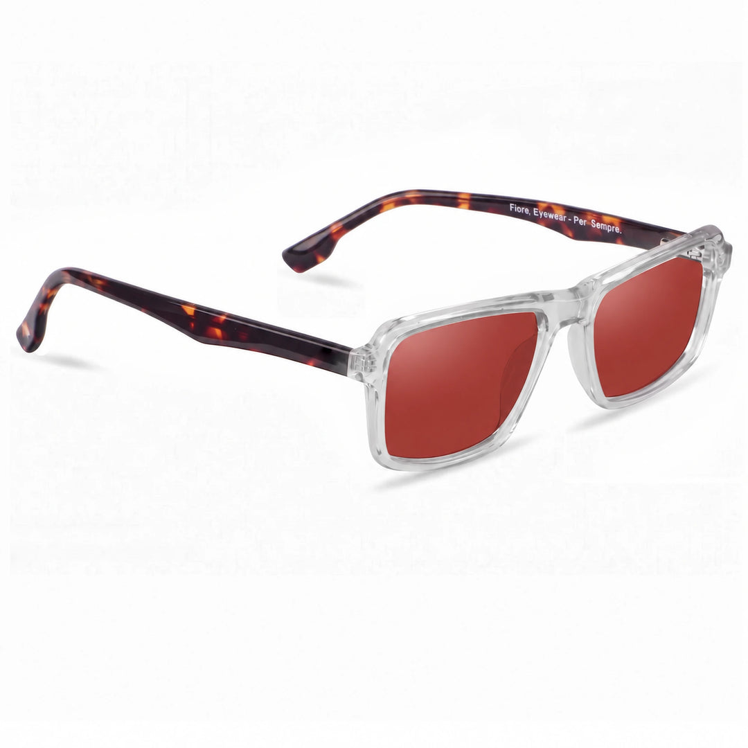 Lentes de sol Fiore 1038 Transparente cristal Rojo polarizado vista tres cuartos unisex #color_rojo