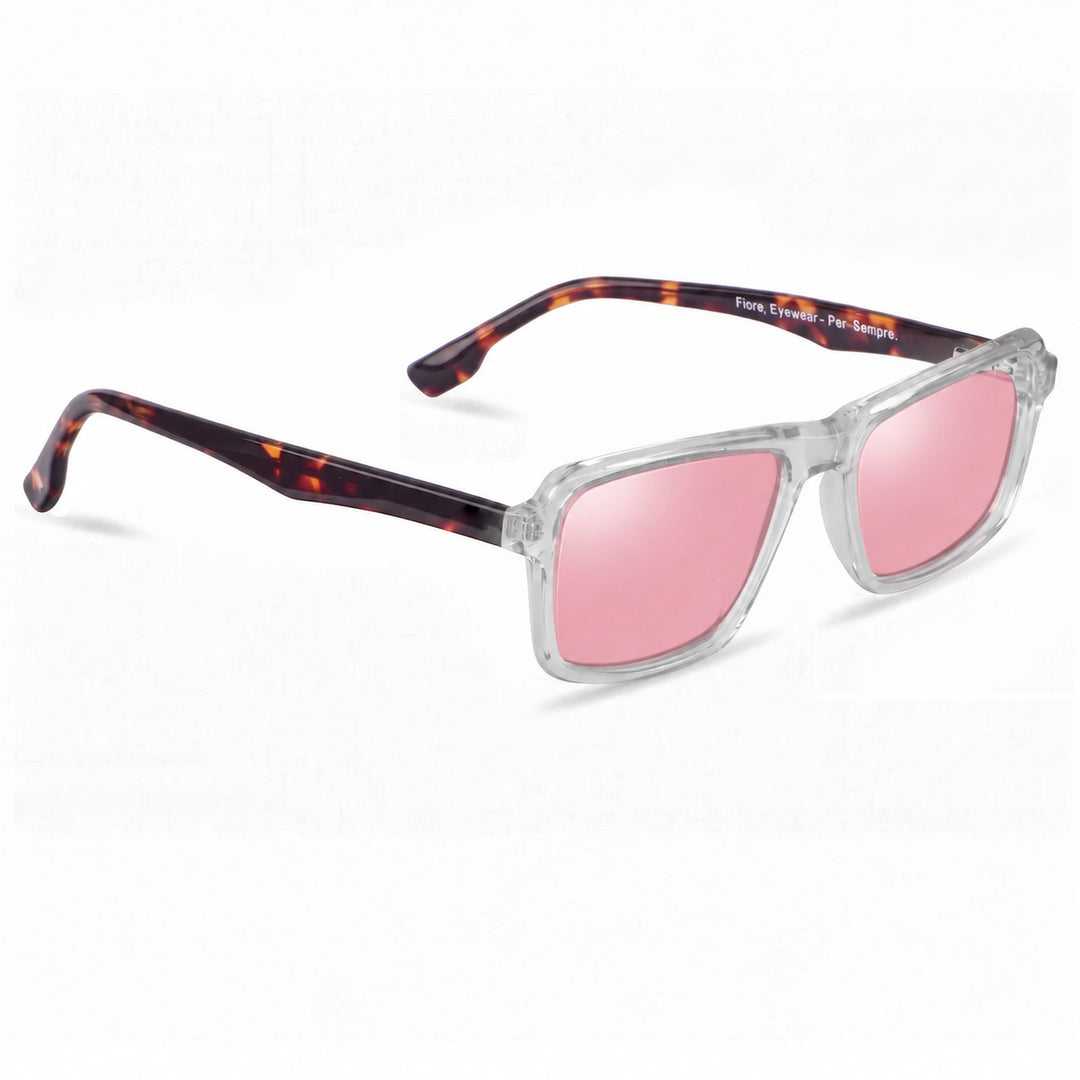 Lentes de sol Fiore 1038 Transparente cristal Rosado polarizado vista tres cuartos unisex #color_rosado