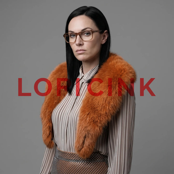 Anteojos Fiore 1038 en café, en modelo – retrato de campaña, bold studio pose in vintage tweed