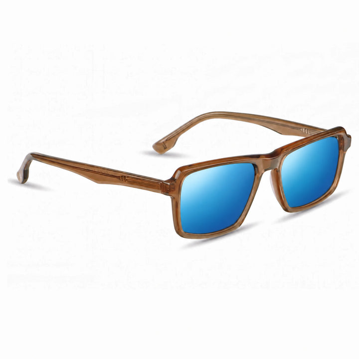 Lentes de sol Fiore 1038 Brown cristal Espejado Azul polarizado vista tres cuartos unisex #color_espejado-azul