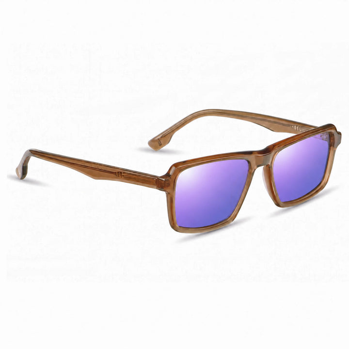 Lentes de sol Fiore 1038 Brown cristal Espejado Morado polarizado vista tres cuartos unisex #color_espejado-morado