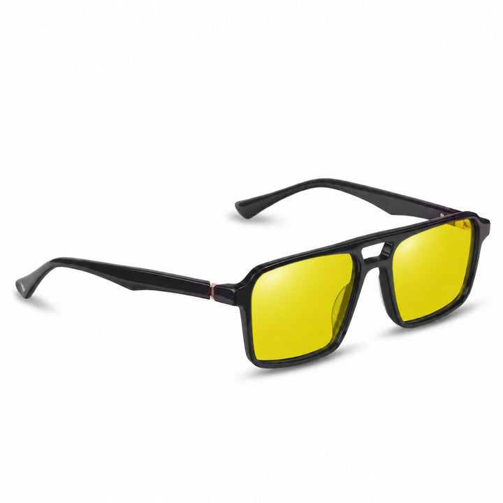 Lentes de sol Fiore 1039 Negro cristal Amarillo polarizado vista tres cuartos unisex #color_amarillo