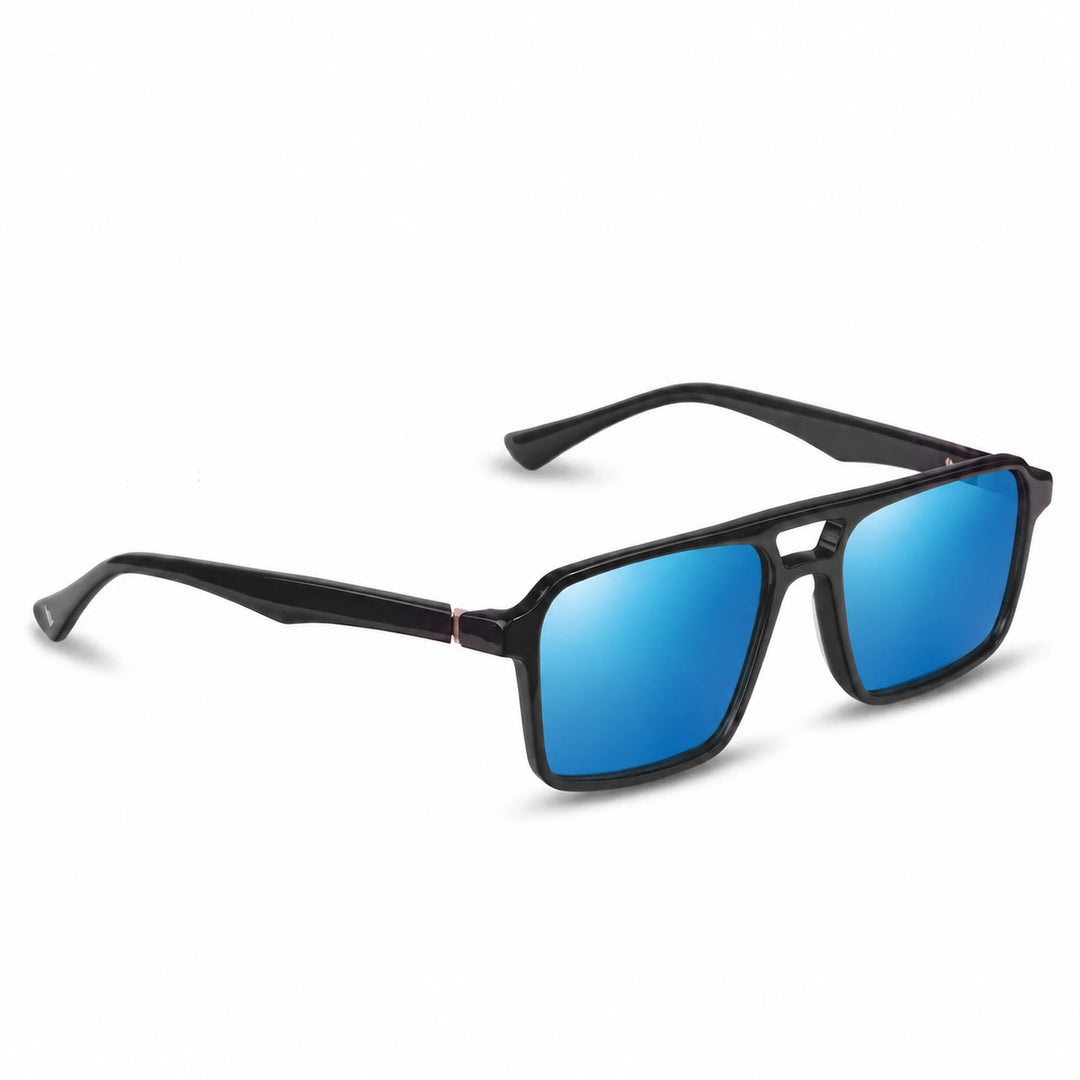 Lentes de sol Fiore 1039 Negro cristal Espejado Azul polarizado vista tres cuartos unisex #color_espejado-azul