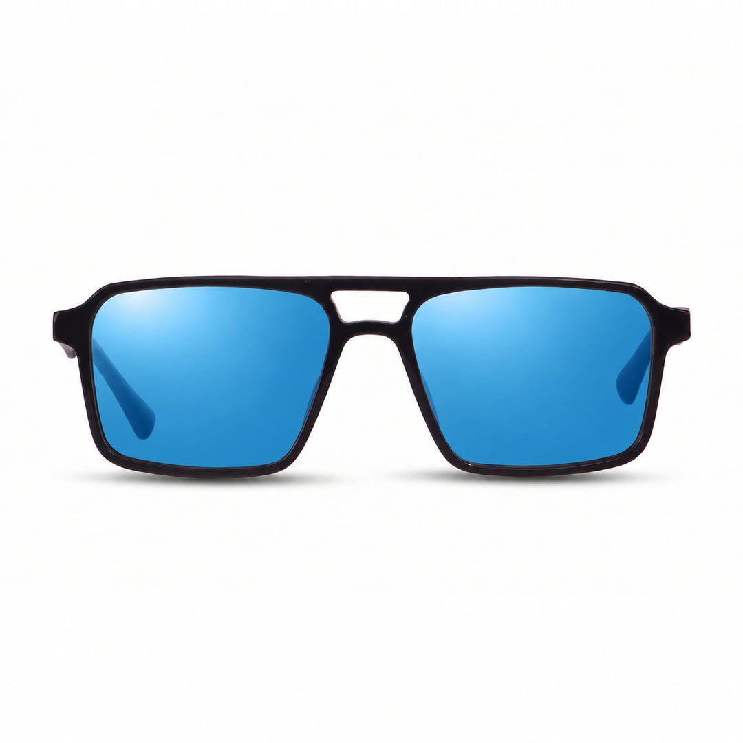 Lentes de sol Fiore 1039 Negro cristal Espejado Azul polarizado vista frontal unisex #color_espejado-azul #foto_frontal