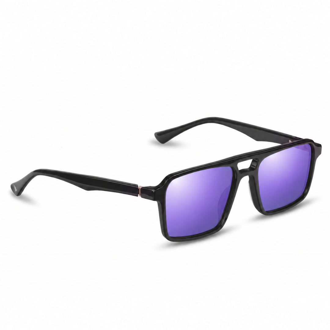 Lentes de sol Fiore 1039 Negro cristal Espejado Morado polarizado vista tres cuartos unisex #color_espejado-morado