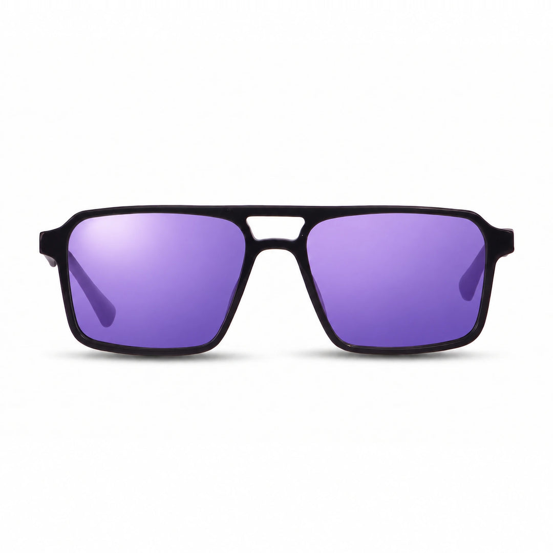 Lentes de sol Fiore 1039 Negro cristal Espejado Morado polarizado vista frontal unisex #color_espejado-morado #foto_frontal