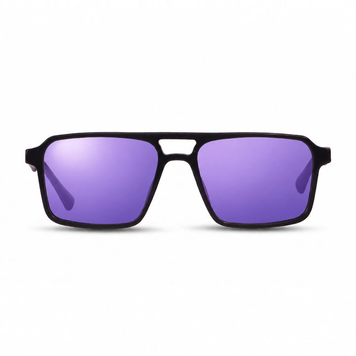 Lentes de sol Fiore 1039 Negro cristal Espejado Morado polarizado vista frontal unisex #color_espejado-morado #foto_frontal
