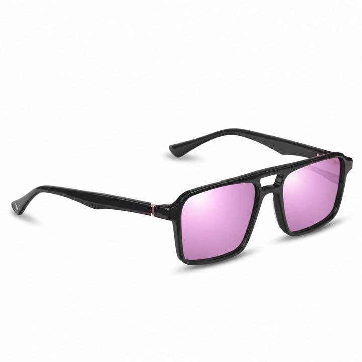 Lentes de sol Fiore 1039 Negro cristal Espejado Rosado polarizado vista tres cuartos unisex #color_espejado-rosado