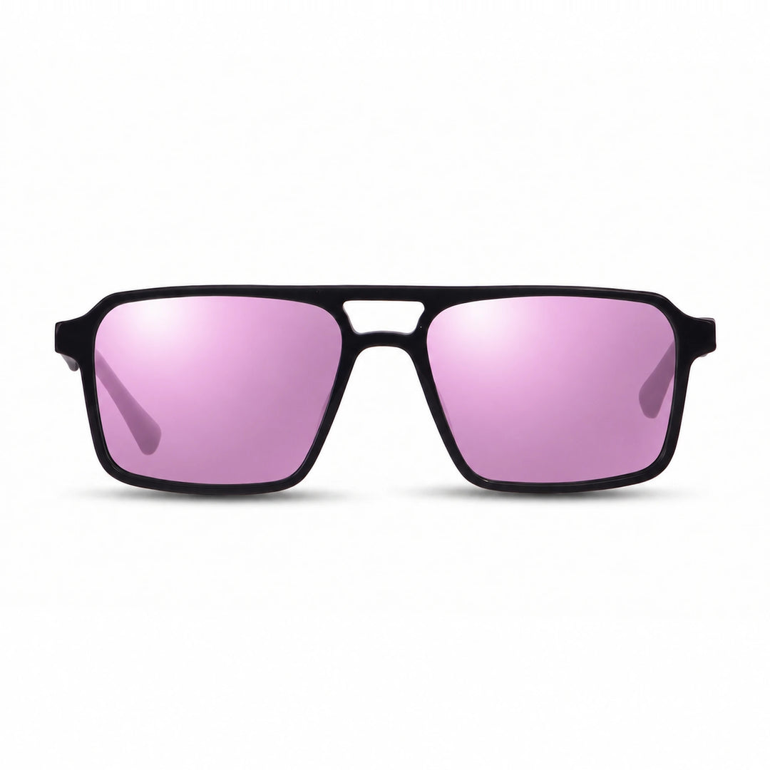 Lentes de sol Fiore 1039 Negro cristal Espejado Rosado polarizado vista frontal unisex #color_espejado-rosado #foto_frontal