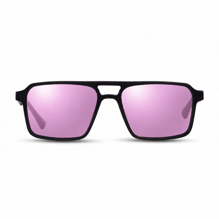 Lentes de sol Fiore 1039 Negro cristal Espejado Rosado polarizado vista frontal unisex #color_espejado-rosado #foto_frontal