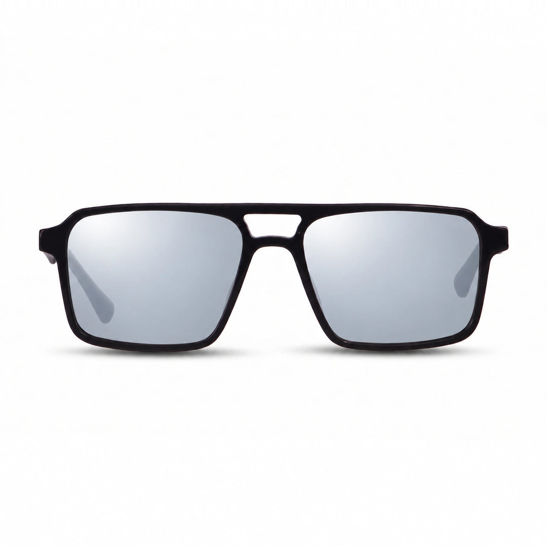 Lentes de sol Fiore 1039 Negro cristal Espejado Silver polarizado vista frontal unisex #color_espejado-silver #foto_frontal