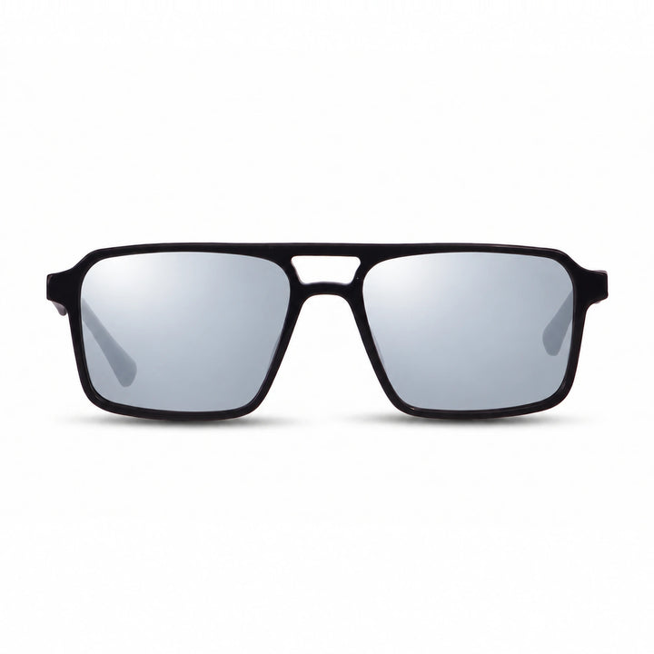 Lentes de sol Fiore 1039 Negro cristal Espejado Silver polarizado vista frontal unisex #color_espejado-silver #foto_frontal