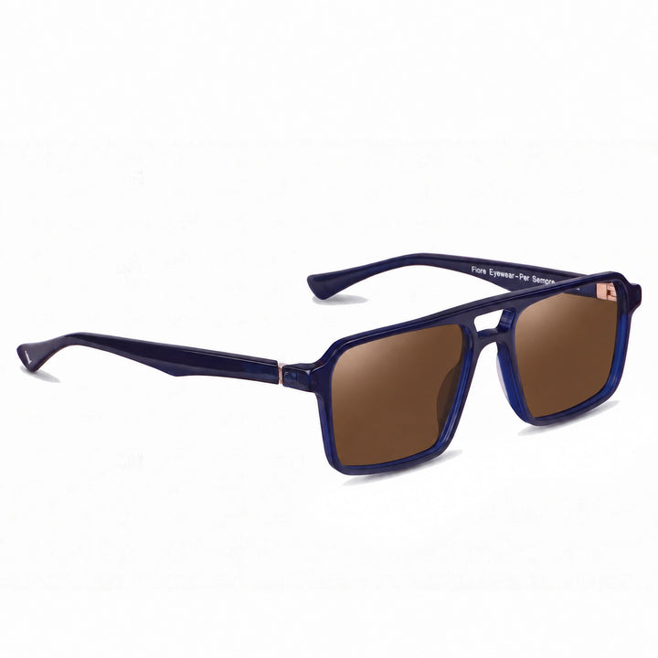 Lentes de sol Fiore 1039 Azul cristal Cafe polarizado vista tres cuartos unisex #color_cafe