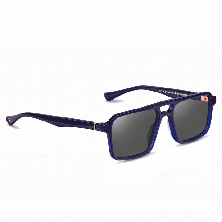 Lentes de sol Fiore 1039 Azul cristal Negro polarizado vista tres cuartos unisex #color_negro