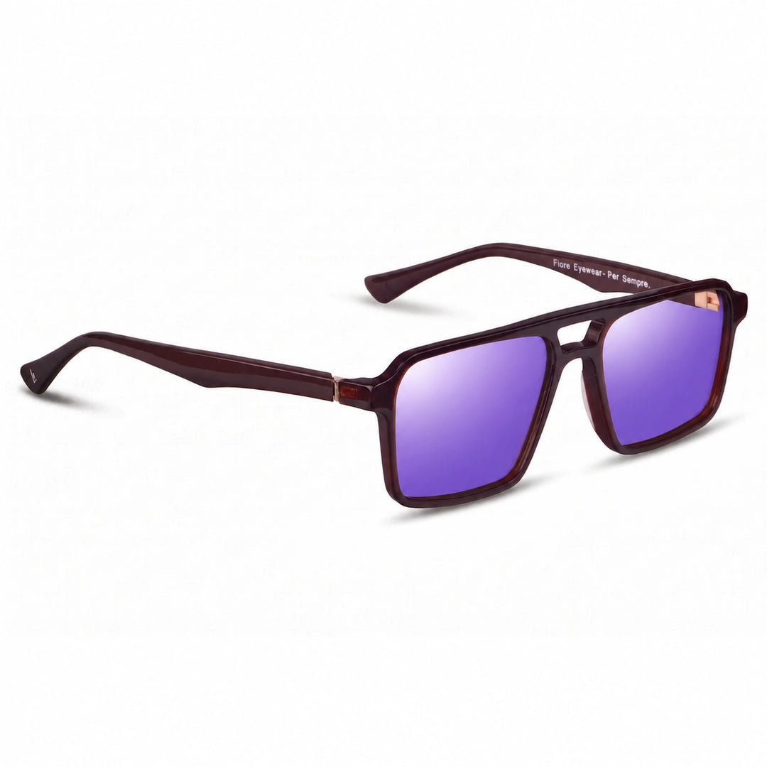 Lentes de sol Fiore 1039 Brown cristal Espejado Morado polarizado vista tres cuartos unisex #color_espejado-morado