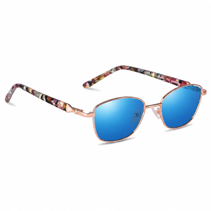 Lentes de sol Fiore 2208 Dorado cristal Espejado Azul polarizado vista tres cuartos mujer #color_espejado-azul