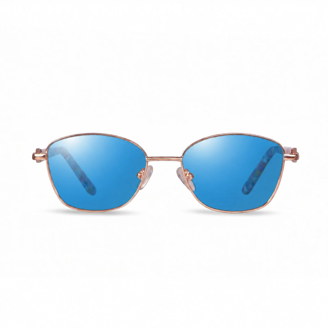 Lentes de sol Fiore 2208 Dorado cristal Espejado Azul polarizado vista frontal mujer #color_espejado-azul #foto_frontal