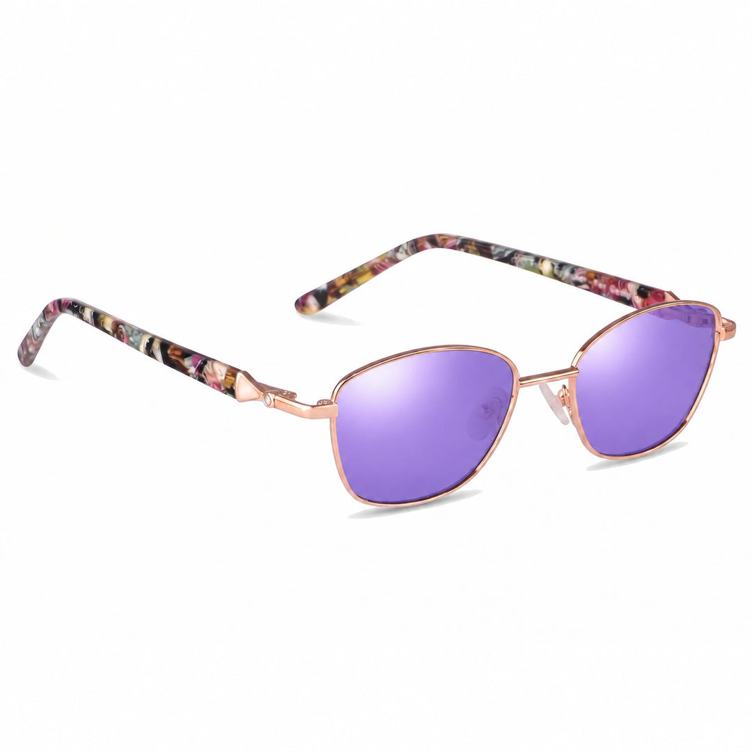 Lentes de sol Fiore 2208 Dorado cristal Espejado Morado polarizado vista tres cuartos mujer #color_espejado-morado