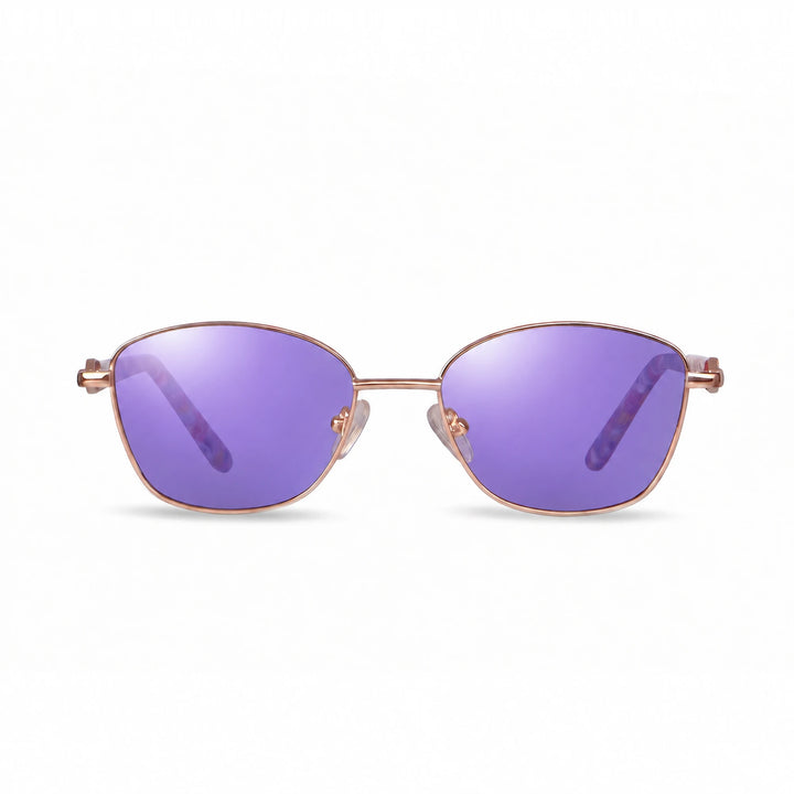 Lentes de sol Fiore 2208 Dorado cristal Espejado Morado polarizado vista frontal mujer #color_espejado-morado #foto_frontal