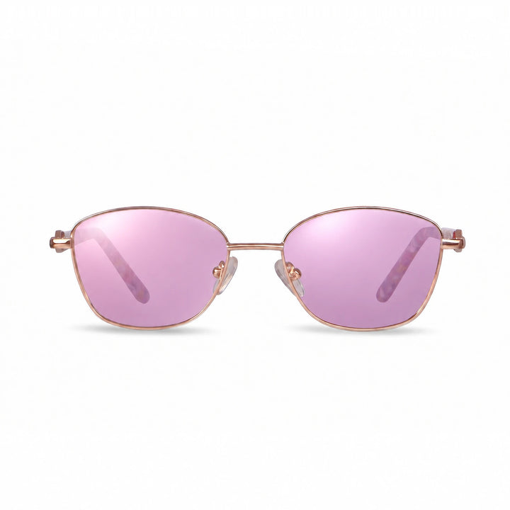 Lentes de sol Fiore 2208 Dorado cristal Espejado Rosado polarizado vista frontal mujer #color_espejado-rosado #foto_frontal