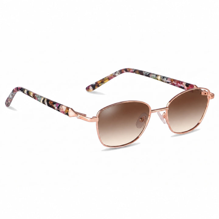 Lentes de sol Fiore 2208 Dorado cristal Gradiente Cafe polarizado vista tres cuartos mujer #color_gradiente-cafe