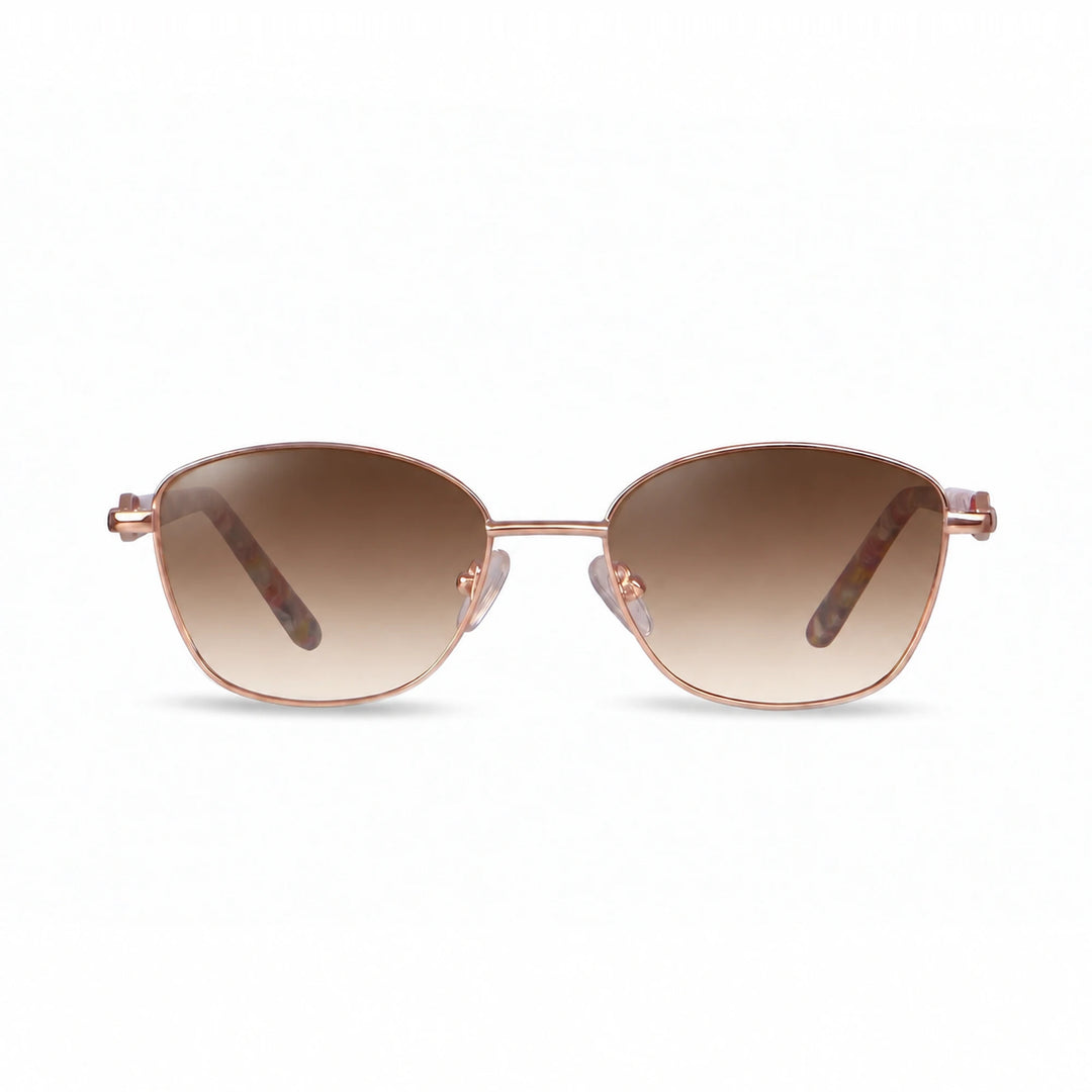 Lentes de sol Fiore 2208 Dorado cristal Gradiente Cafe polarizado vista frontal mujer #color_gradiente-cafe #foto_frontal
