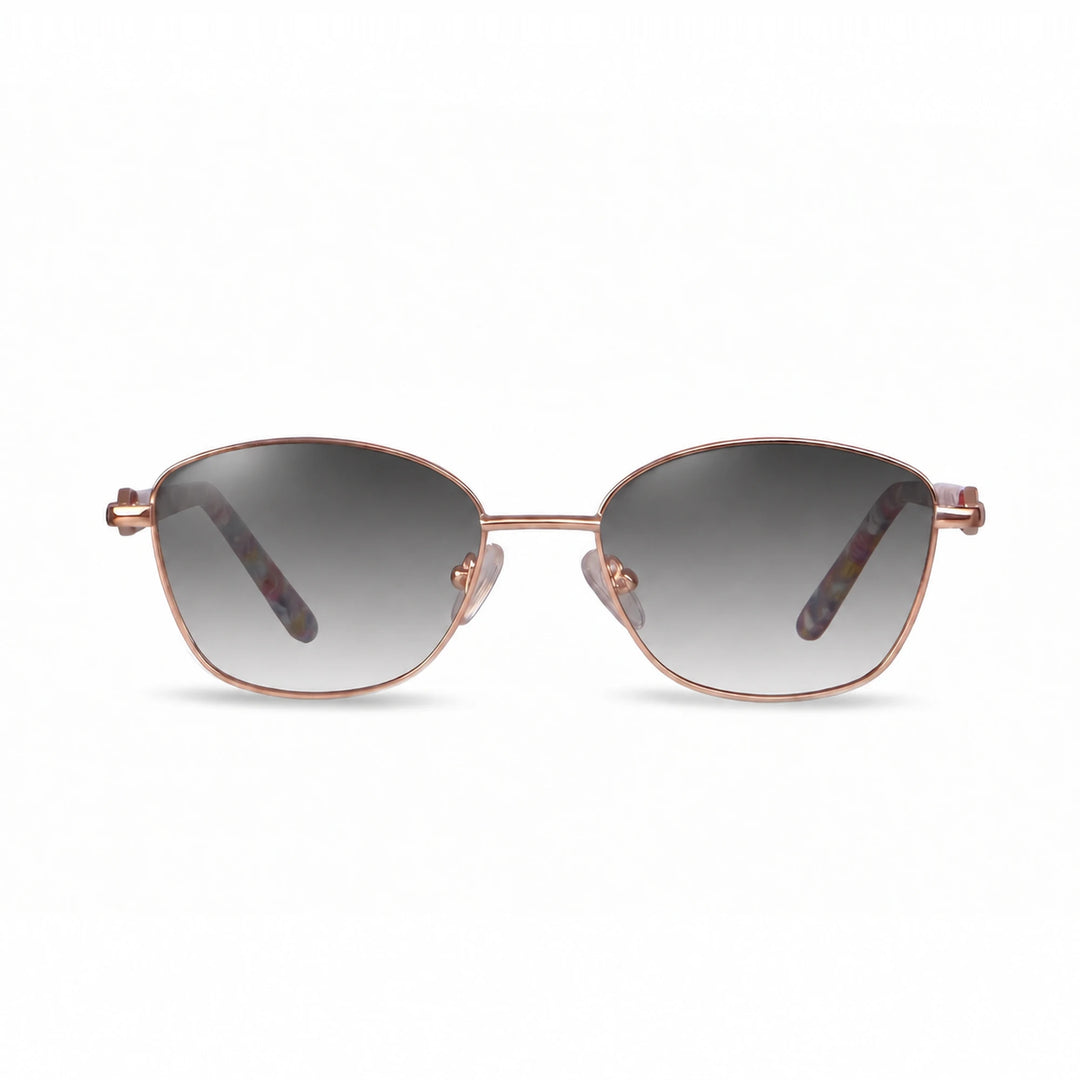 Lentes de sol Fiore 2208 Dorado cristal Gradiente Gris polarizado vista frontal mujer #color_gradiente-gris #foto_frontal