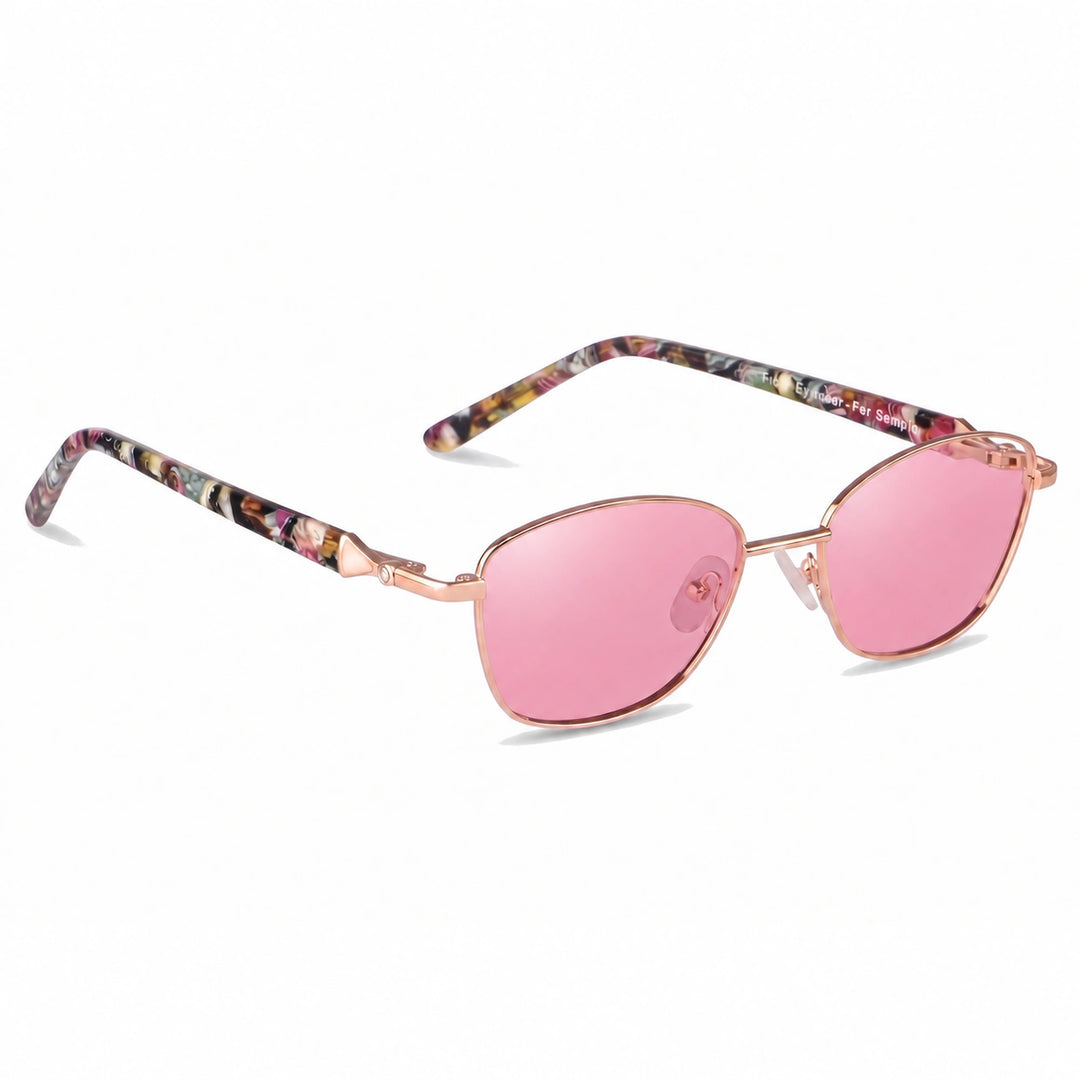 Lentes de sol Fiore 2208 Dorado cristal Rosado polarizado vista tres cuartos mujer #color_rosado