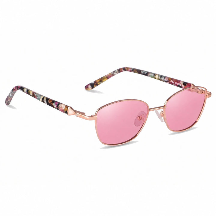 Lentes de sol Fiore 2208 Dorado cristal Rosado polarizado vista tres cuartos mujer #color_rosado
