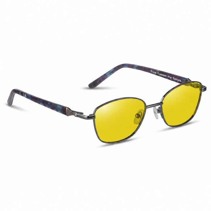 Lentes de sol Fiore 2208 Gris cristal Amarillo polarizado vista tres cuartos mujer #color_amarillo