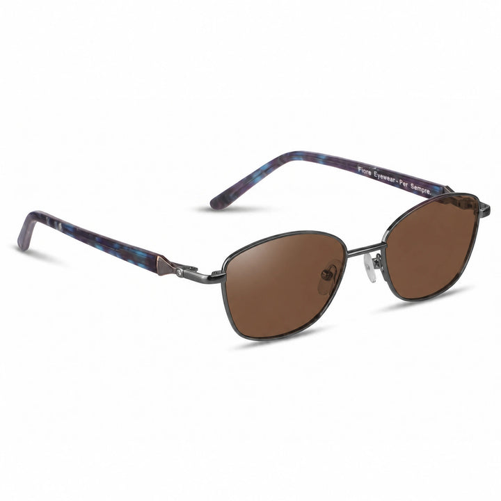 Lentes de sol Fiore 2208 Gris cristal Cafe polarizado vista tres cuartos mujer #color_cafe