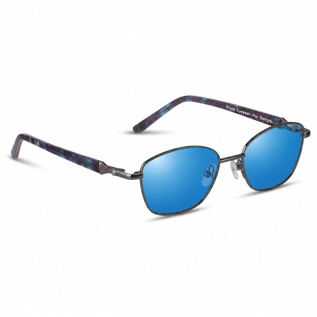 Lentes de sol Fiore 2208 Gris cristal Espejado Azul polarizado vista tres cuartos mujer #color_espejado-azul