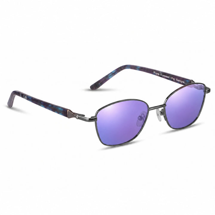 Lentes de sol Fiore 2208 Gris cristal Espejado Morado polarizado vista tres cuartos mujer #color_espejado-morado