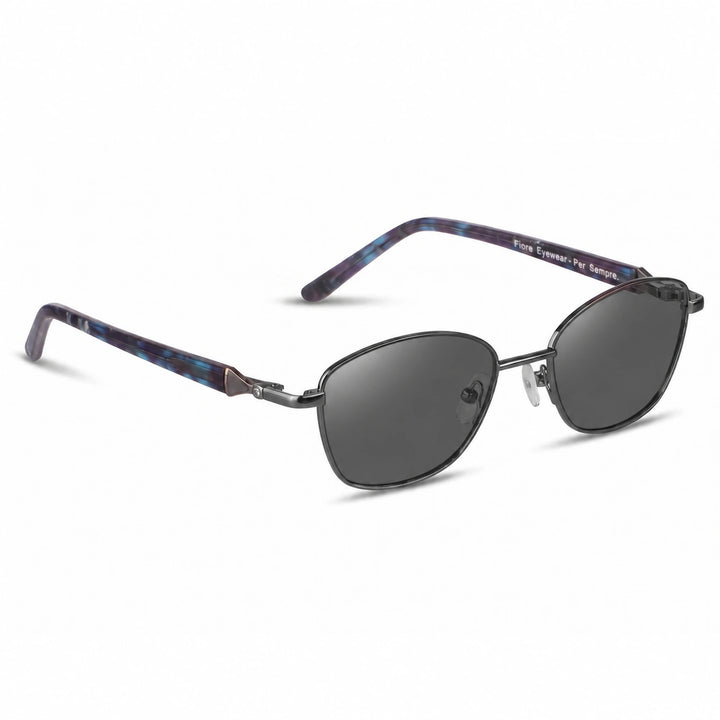 Lentes de sol Fiore 2208 Gris cristal Negro polarizado vista tres cuartos mujer #color_negro