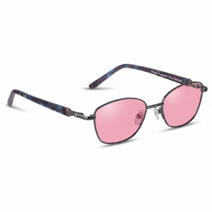 Lentes de sol Fiore 2208 Gris cristal Rosado polarizado vista tres cuartos mujer #color_rosado