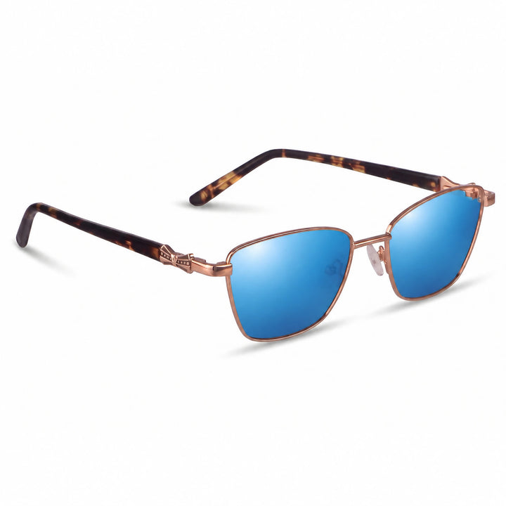 Lentes de sol Fiore 22115 Brown cristal Espejado Azul polarizado vista tres cuartos mujer #color_espejado-azul