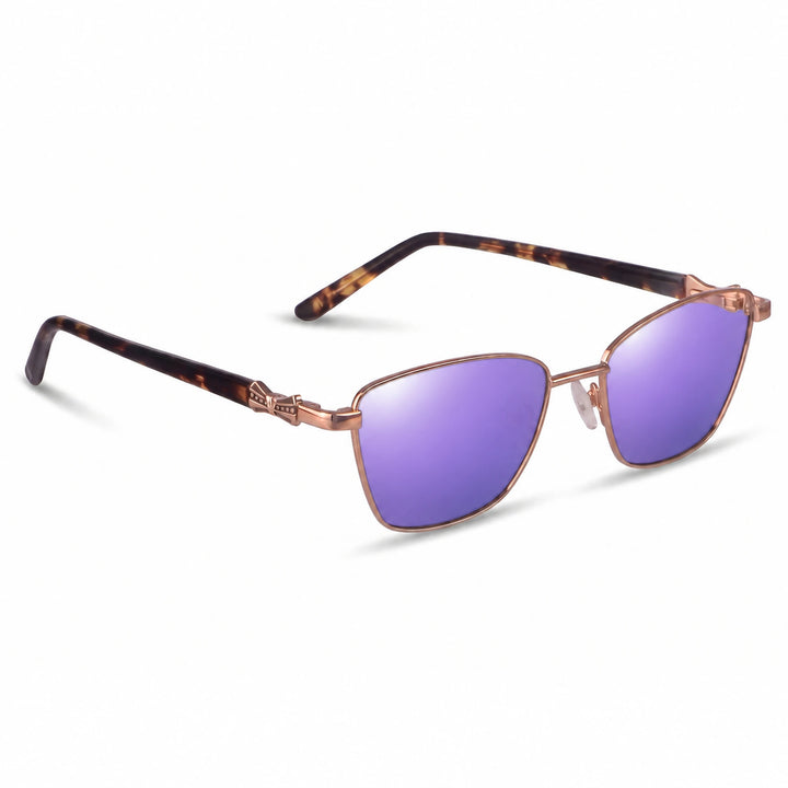 Lentes de sol Fiore 22115 Brown cristal Espejado Morado polarizado vista tres cuartos mujer #color_espejado-morado