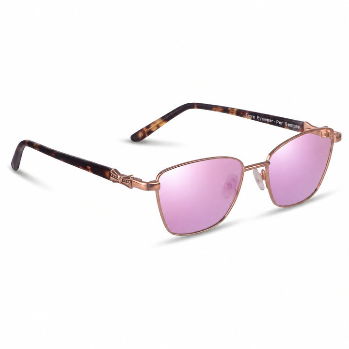 Lentes de sol Fiore 22115 Brown cristal Espejado Rosado polarizado vista tres cuartos mujer #color_espejado-rosado
