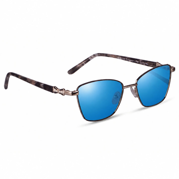 Lentes de sol Fiore 22115 Gris cristal Espejado Azul polarizado vista tres cuartos mujer #color_espejado-azul