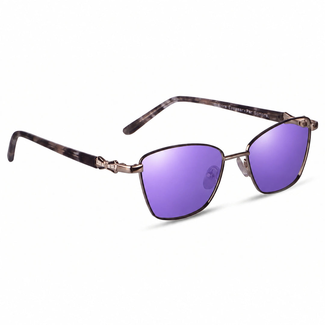 Lentes de sol Fiore 22115 Gris cristal Espejado Morado polarizado vista tres cuartos mujer #color_espejado-morado