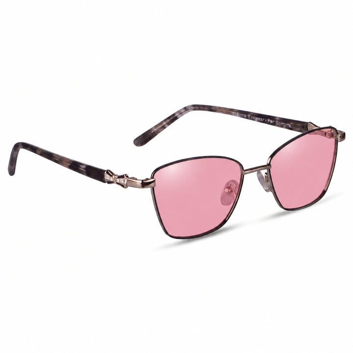 Lentes de sol Fiore 22115 Gris cristal Rosado polarizado vista tres cuartos mujer #color_rosado