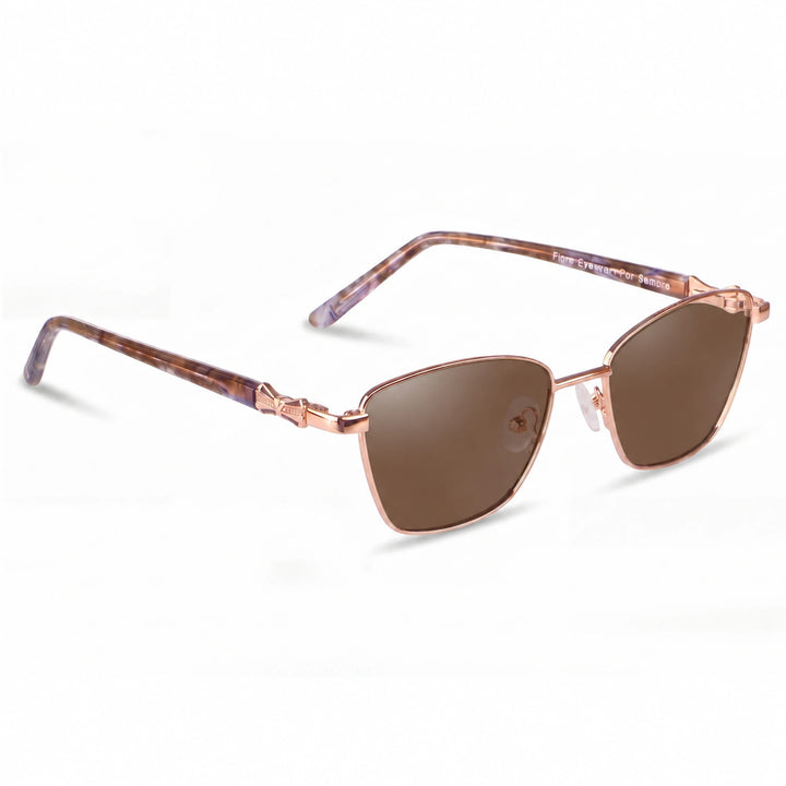 Lentes de sol Fiore 22115 Dorado cristal Cafe polarizado vista tres cuartos mujer #color_cafe