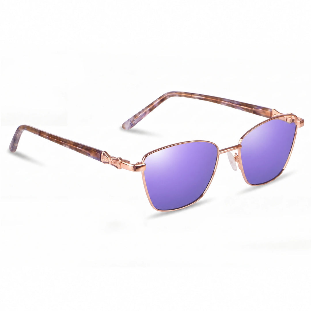 Lentes de sol Fiore 22115 Dorado cristal Espejado Morado polarizado vista tres cuartos mujer #color_espejado-morado