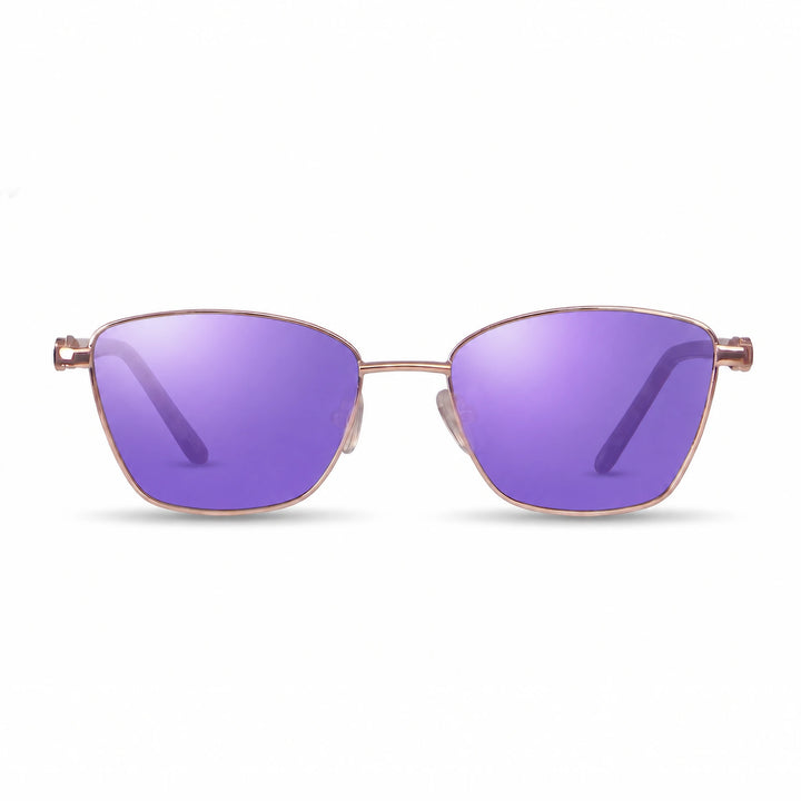Lentes de sol Fiore 22115 Dorado cristal Espejado Morado polarizado vista frontal mujer #color_espejado-morado #foto_frontal