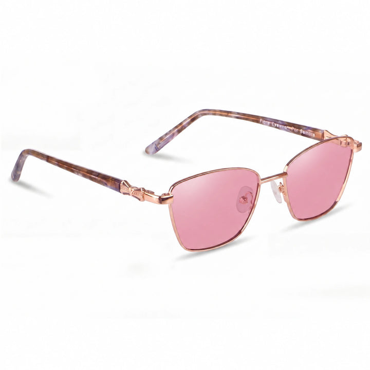 Lentes de sol Fiore 22115 Dorado cristal Rosado polarizado vista tres cuartos mujer #color_rosado