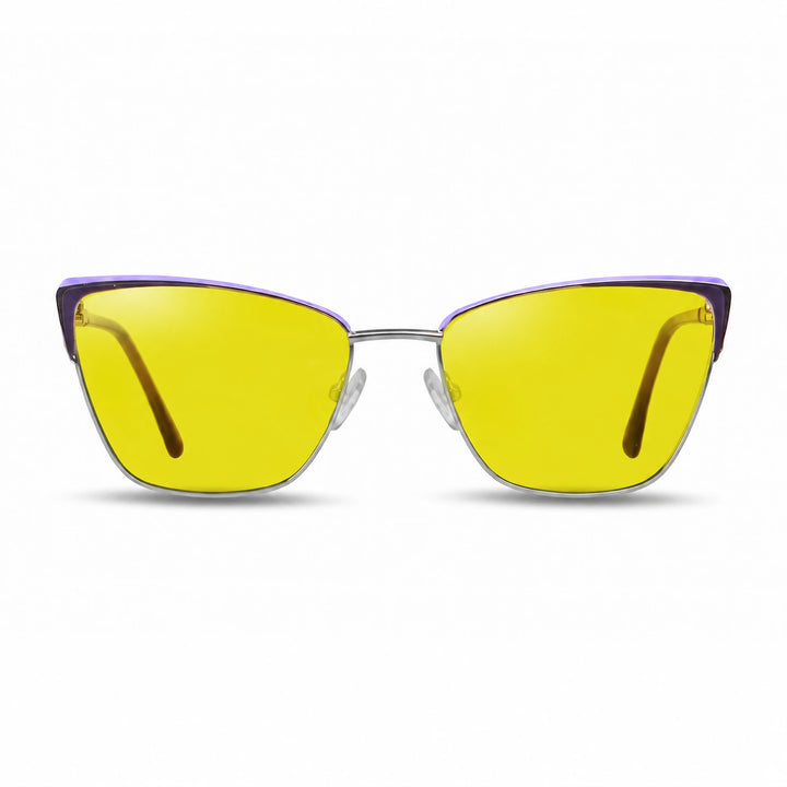Lentes de sol Fiore 3839 Morado cristal Amarillo polarizado vista frontal mujer #color_amarillo #foto_frontal