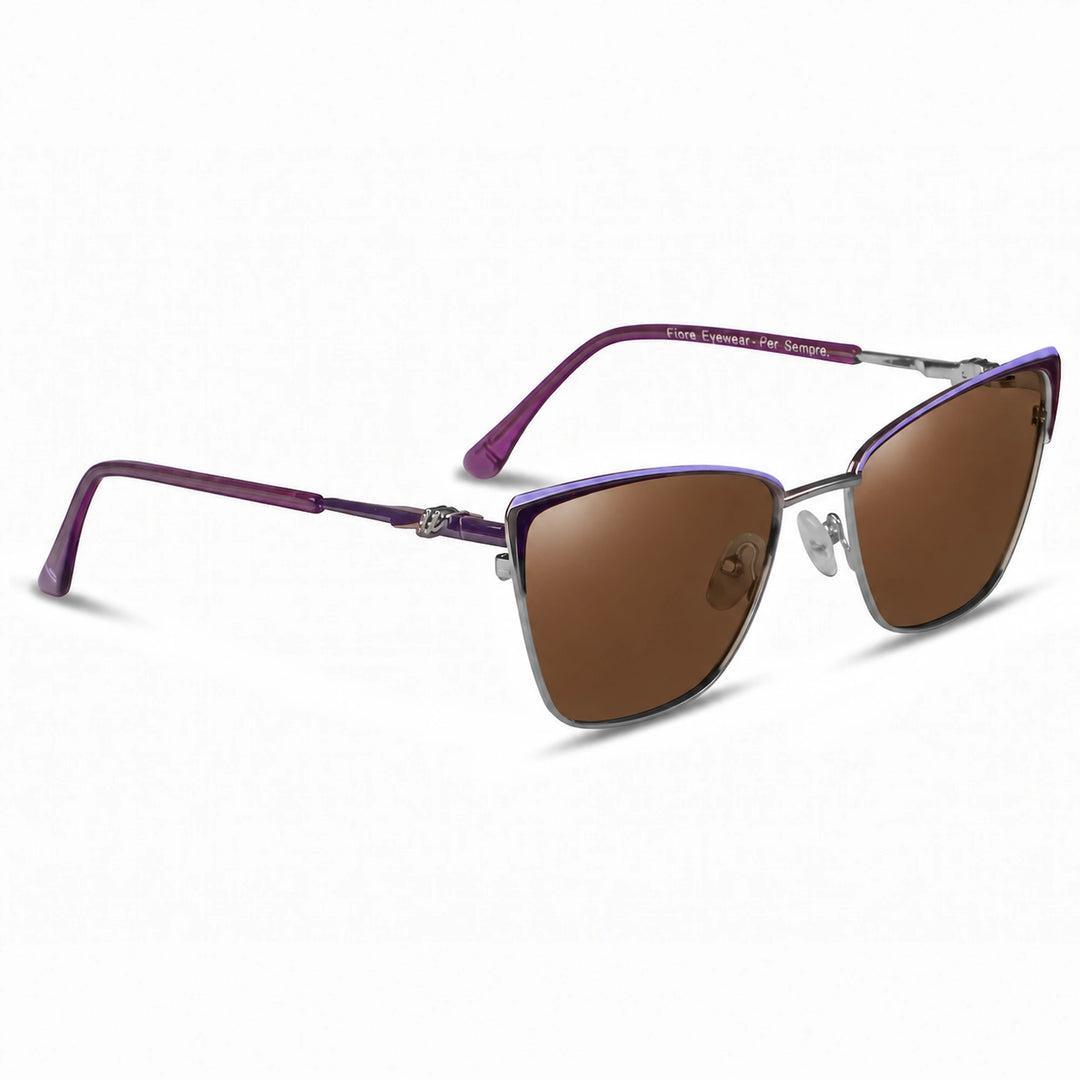 Lentes de sol Fiore 3839 Morado cristal Cafe polarizado vista tres cuartos mujer #color_cafe